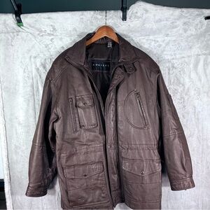 Context Leather Field Jacket Men’s Size M Brown Zip Front Pockets Vintage